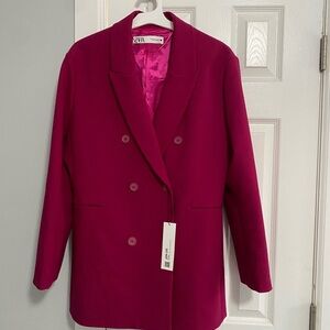 Zara Women's Fuchsia Double-Breasted Blazer